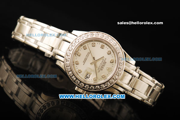 Rolex Datejust Automatic Movement ETA Coating Case with Silver Dial and Diamond Bezel-Lady Model - Click Image to Close